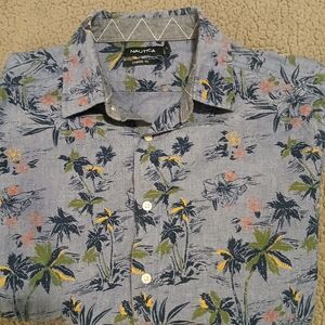 Nautica Blue Floral Casual Button Down Shirt